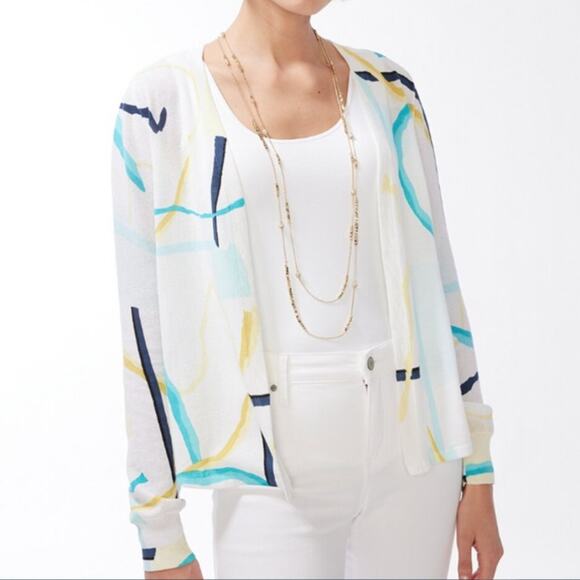 Chicos Summer Romantic Abstract Cardigan Sweater LIghtweight Open Front XL NWT - Picture 1 of 13